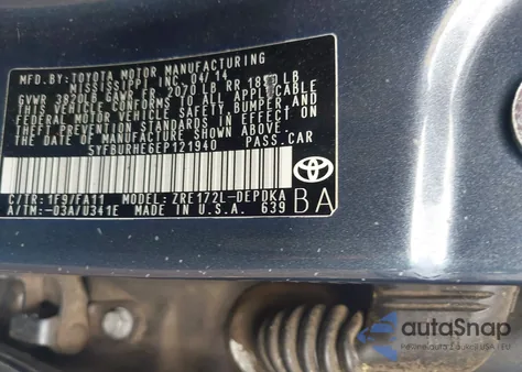 2014 Toyota Corolla L from USA, damaged, VIN 5YFBURHE6EP121940